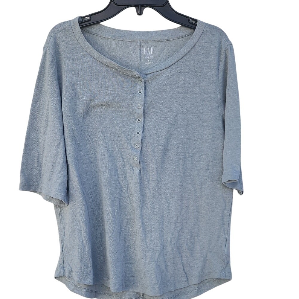 Gap Linen Tshirt‎ Henley Short Sleeve Coastal Lightweight Beachy Normcore Small